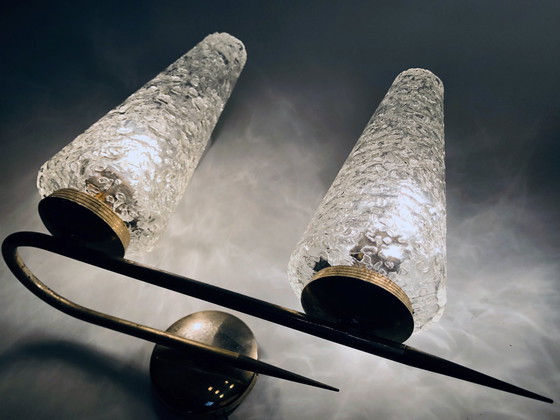 Image 1 of Applique Double Vintage • Laiton, Acier & Verre • 1950