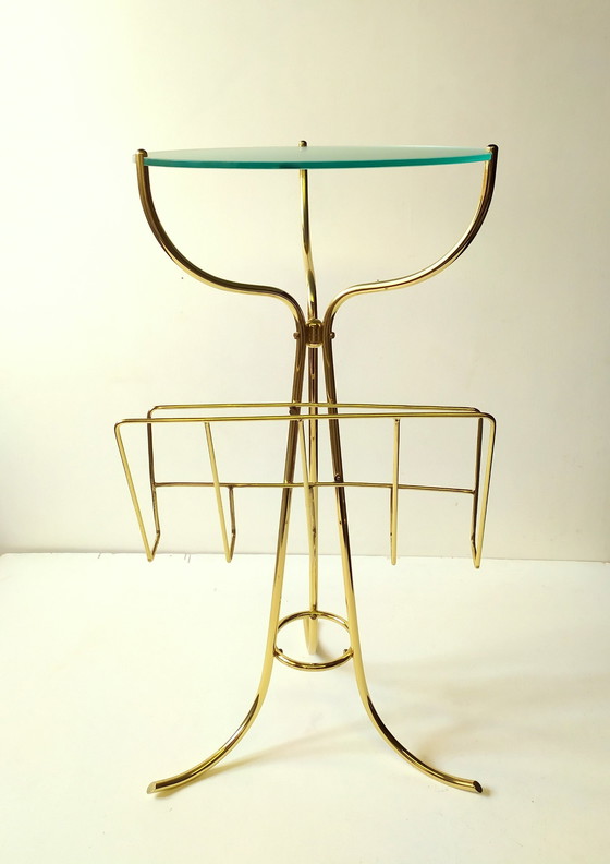 Image 1 of Petite table en laiton et verre, années 1950