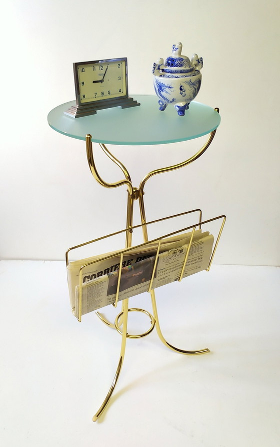 Image 1 of Petite table en laiton et verre, années 1950