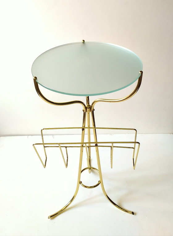 Image 1 of Petite table en laiton et verre, années 1950