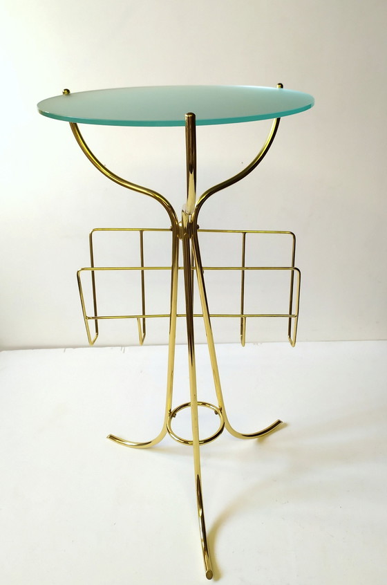 Image 1 of Petite table en laiton et verre, années 1950