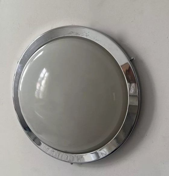 Image 1 of Applique Vintage Moderniste Perzel, Chrome Et Verre Holophane, France 1930