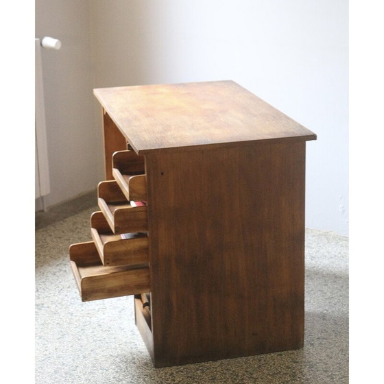 Image 1 of Bureau vintage en bois de chêne avec rideau coulissant, 1950