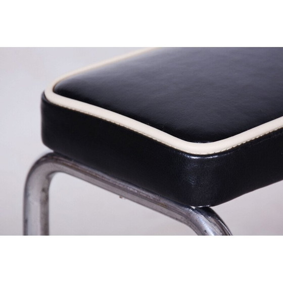 Image 1 of Tabouret vintage Bauhaus en acier chromé et cuir italien, Tchécoslovaquie 1930
