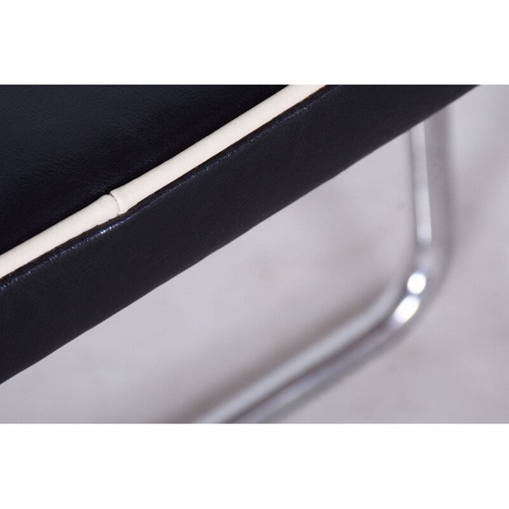 Image 1 of Tabouret vintage Bauhaus en acier chromé et cuir italien, Tchécoslovaquie 1930