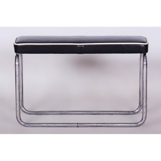 Image 1 of Tabouret vintage Bauhaus en acier chromé et cuir italien, Tchécoslovaquie 1930