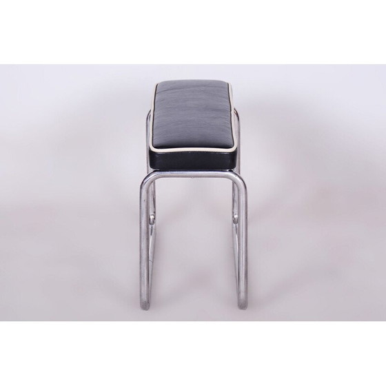 Image 1 of Tabouret vintage Bauhaus en acier chromé et cuir italien, Tchécoslovaquie 1930