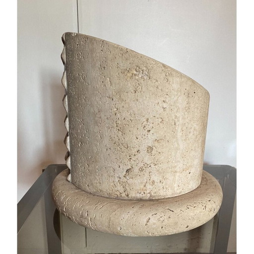 Paire de colonnes vintage en travertin et plexiglas