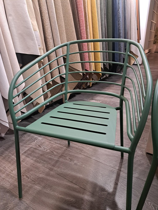 Chaise de salle à manger Cancún avec accoudoir Vert mat laqué texturé