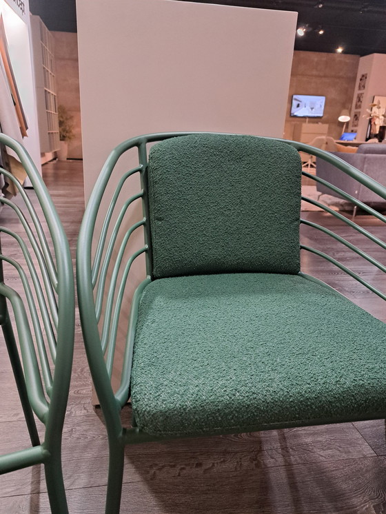 Image 1 of Chaise de salle à manger Cancún avec accoudoir Vert mat laqué texturé