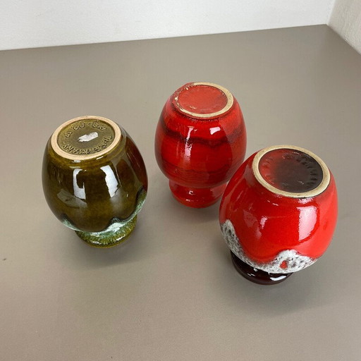 Ensemble de 3 vases Op Art en lave grasse multicolore de Bay Ceramics, Allemagne, années 1970