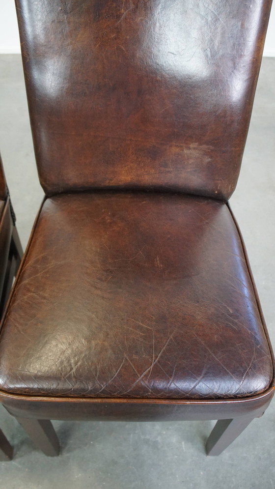 Image 1 of 6 x Chaise de salle à manger en cuir de mouton foncé