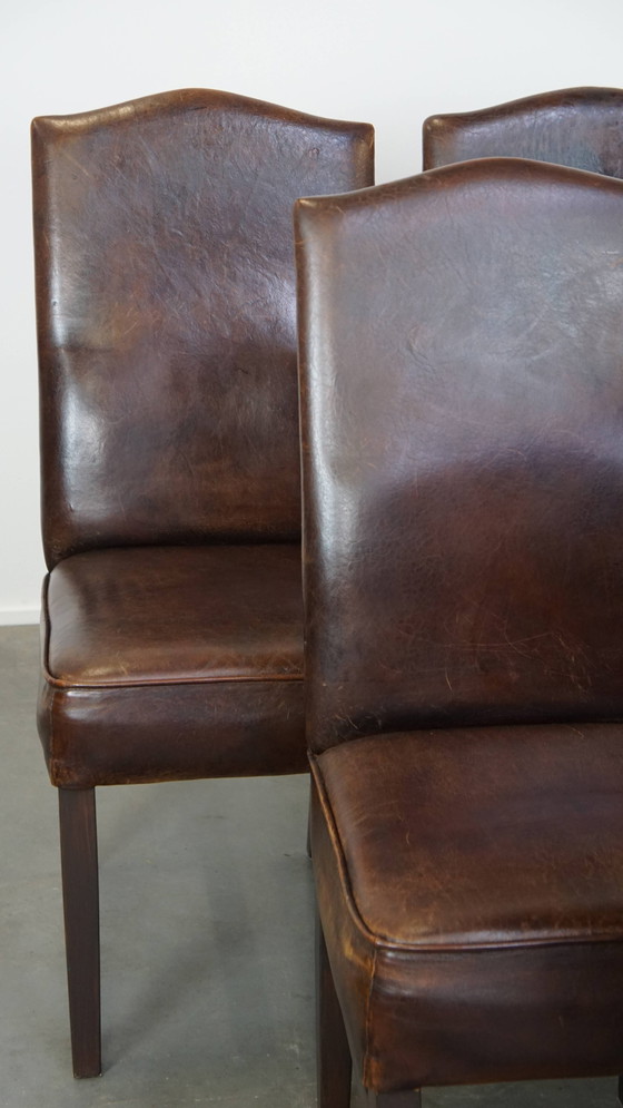 Image 1 of 6 x Chaise de salle à manger en cuir de mouton foncé