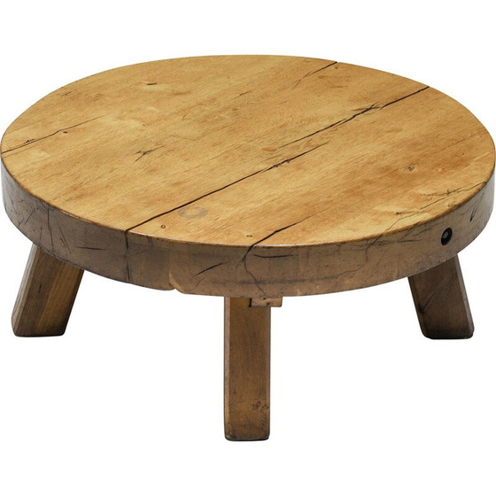 Image 1 of Table basse ronde vintage en bois rustique, années 1950