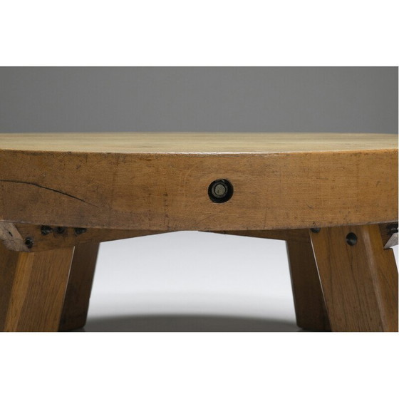 Image 1 of Table basse ronde vintage en bois rustique, années 1950