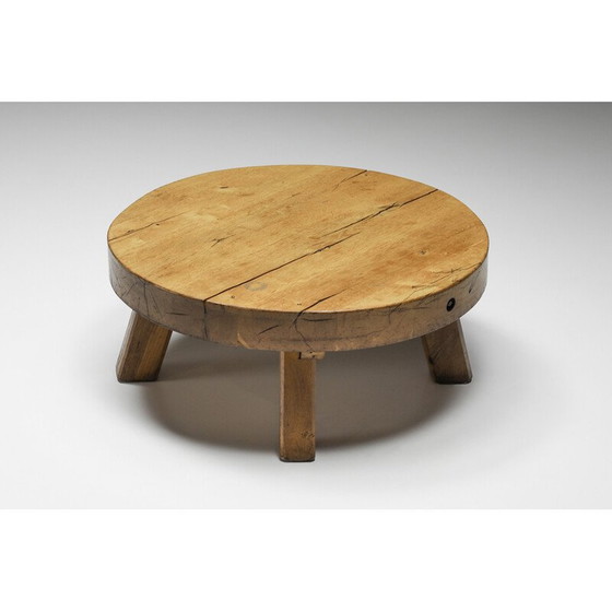 Image 1 of Table basse ronde vintage en bois rustique, années 1950