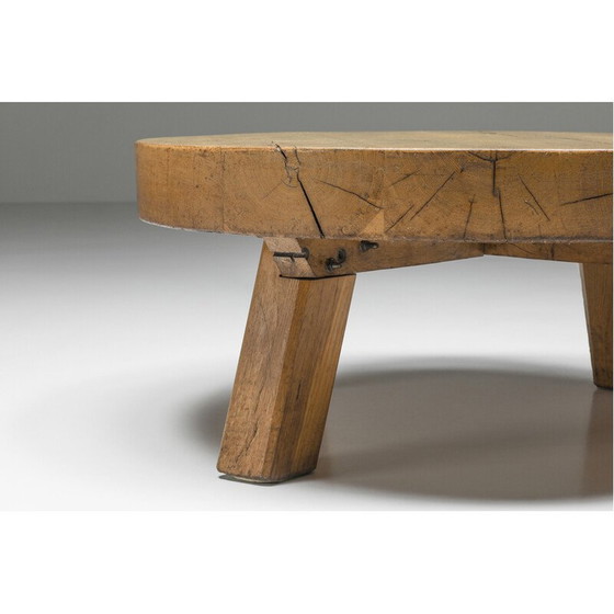 Image 1 of Table basse ronde vintage en bois rustique, années 1950