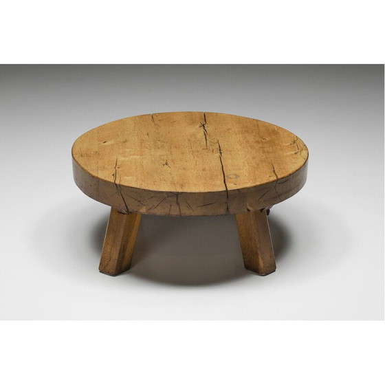 Image 1 of Table basse ronde vintage en bois rustique, années 1950