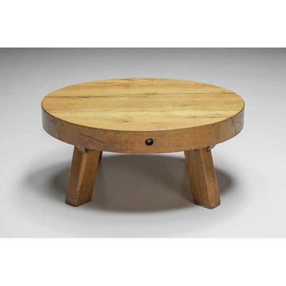 Image 1 of Table basse ronde vintage en bois rustique, années 1950