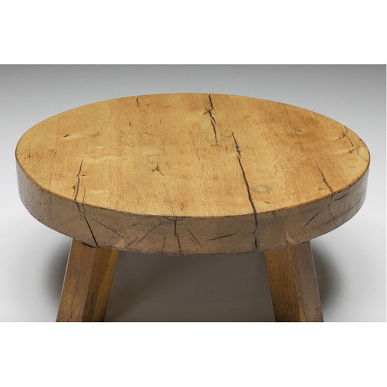 Image 1 of Table basse ronde vintage en bois rustique, années 1950
