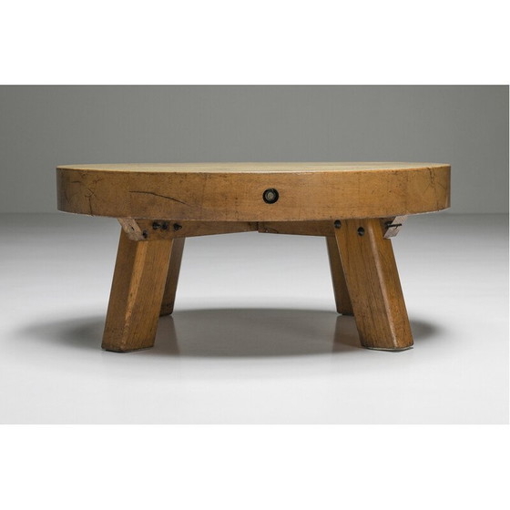 Image 1 of Table basse ronde vintage en bois rustique, années 1950
