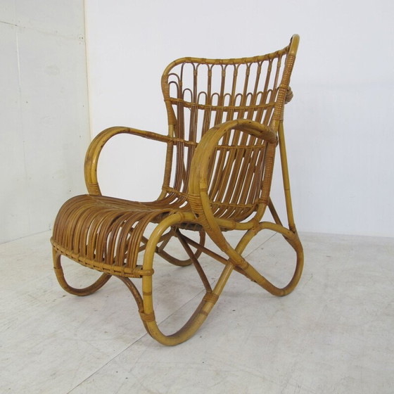 Image 1 of Fauteuil en rotin et bambou vintage de Rohé Noordwolde, années 1950