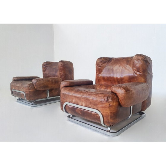 Image 1 of Paire de fauteuils en cuir et chrome du milieu du siècle, Italie, années 1970