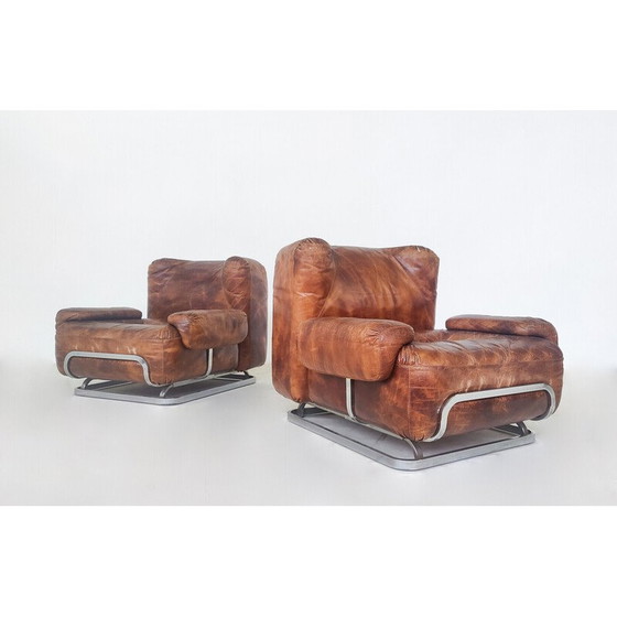 Image 1 of Paire de fauteuils en cuir et chrome du milieu du siècle, Italie, années 1970
