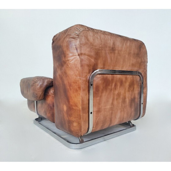 Image 1 of Paire de fauteuils en cuir et chrome du milieu du siècle, Italie, années 1970
