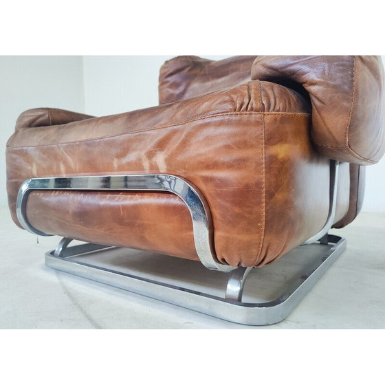 Image 1 of Paire de fauteuils en cuir et chrome du milieu du siècle, Italie, années 1970