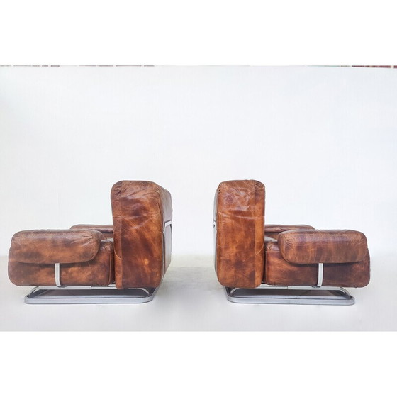 Image 1 of Paire de fauteuils en cuir et chrome du milieu du siècle, Italie, années 1970