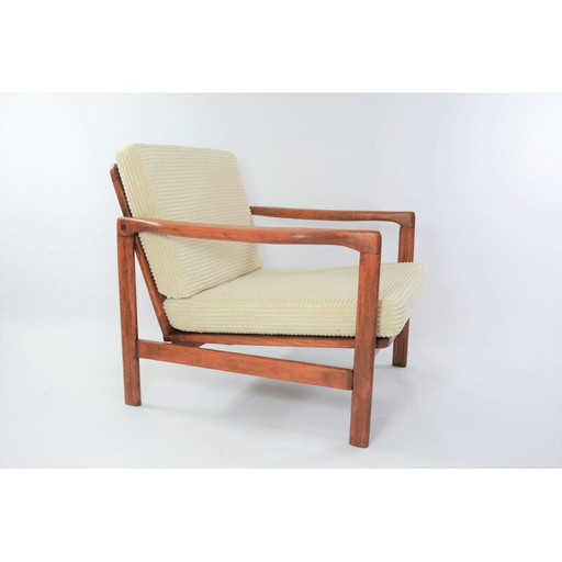 Fauteuil vintage BZ en velours côtelé ivoire, Scandinave