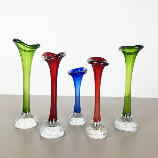 Ensemble de 5 vases vintage en verre coloré par Bo Borgstrom pour Aseda, Suède 1970