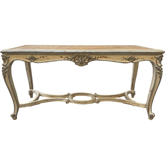 Image 1 of Banc vintage en rotin et bois laqué