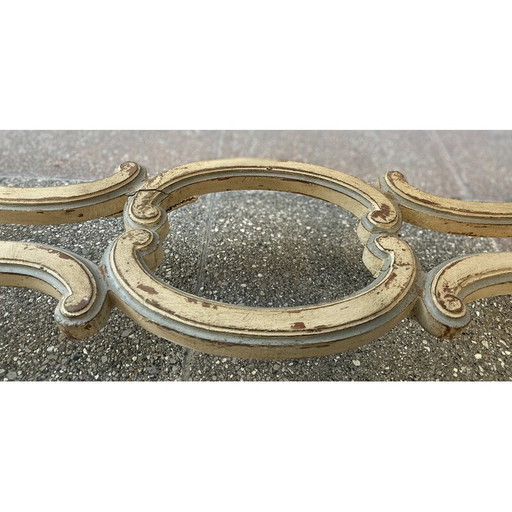 Banc vintage en rotin et bois laqué