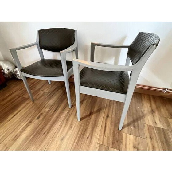 Image 1 of Paire de fauteuils vintage en simili cuir gris