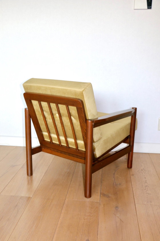 Image 1 of Fauteuil vintage en velours olive-citron, 1970S