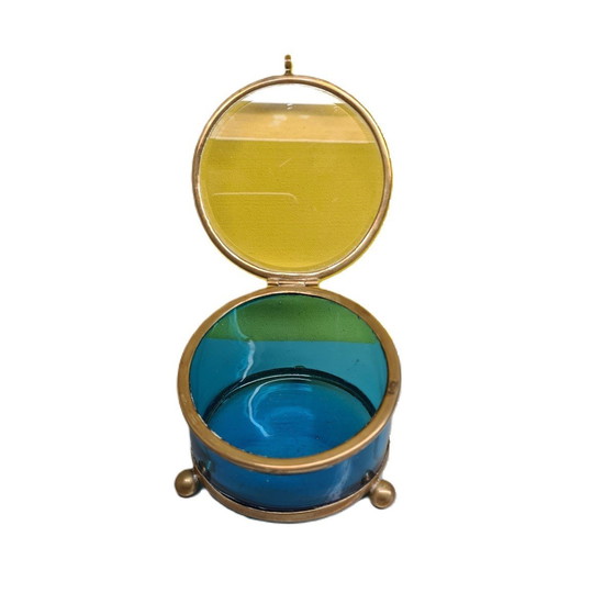 Image 1 of Boîte à bijoux en cristal et verre bleu, 19e siècle