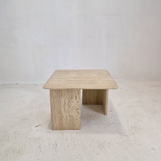 Image 1 of Table basse italienne vintage en travertin, 1980