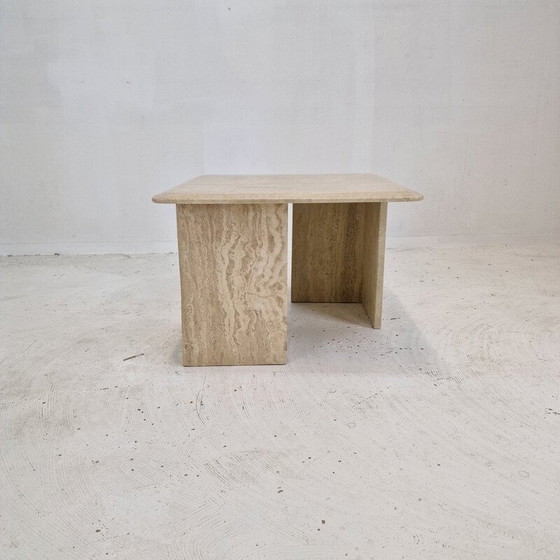 Image 1 of Table basse italienne vintage en travertin, 1980