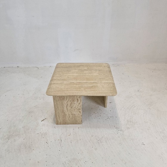 Image 1 of Table basse italienne vintage en travertin, 1980