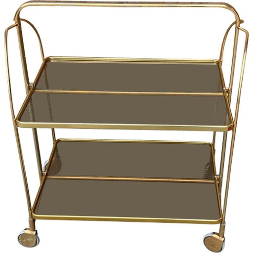 Chariot pliant vintage en laiton doré et plastique