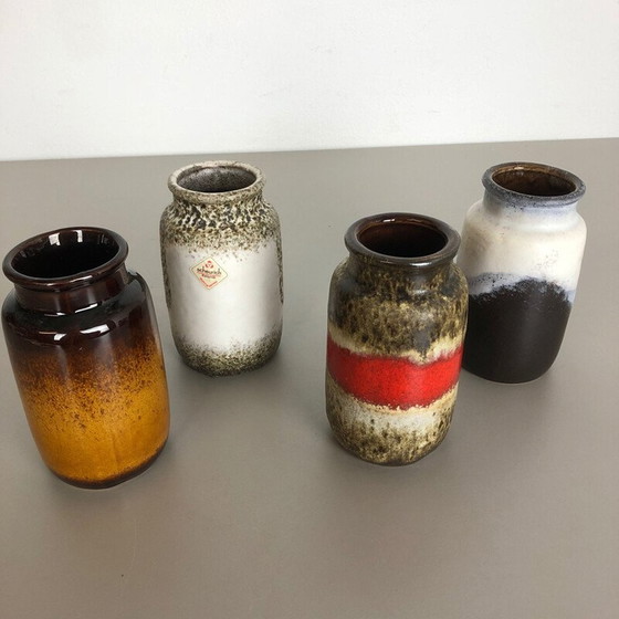 Image 1 of Ensemble de 4 vases vintage en céramique de lave grasse de Scheurich, Allemagne 1970