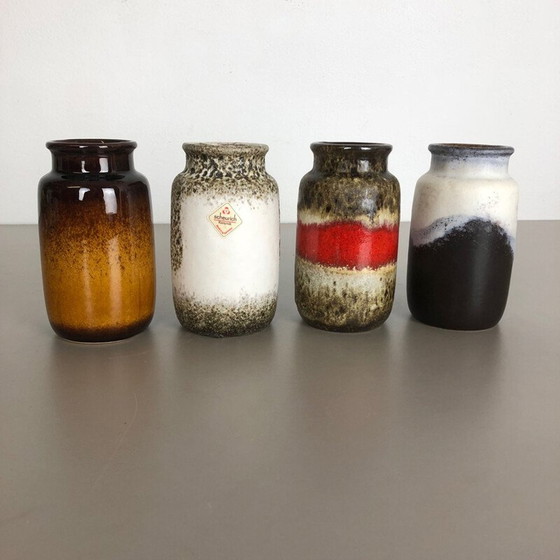 Image 1 of Ensemble de 4 vases vintage en céramique de lave grasse de Scheurich, Allemagne 1970