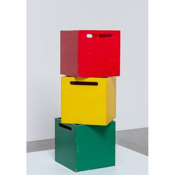 Image 1 of Lot de 3 boîtes de rangement carrées en bois de De Stijl, Pays-Bas