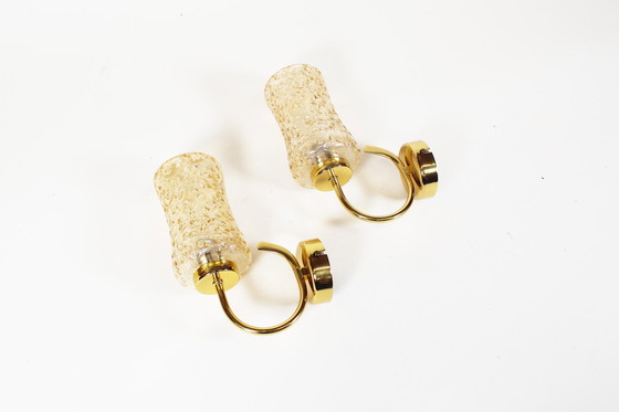 Image 1 of 2X Lampes murales vintage en laiton et verre ambré