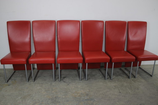 Ensemble de 6 chaises Rolf Benz 7400 Chaises Rouge Cuir véritable
