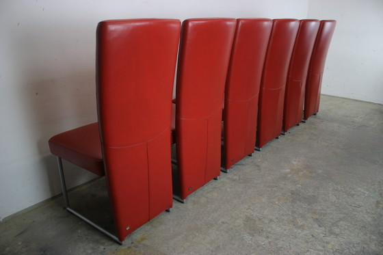 Image 1 of Ensemble de 6 chaises Rolf Benz 7400 Chaises Rouge Cuir véritable