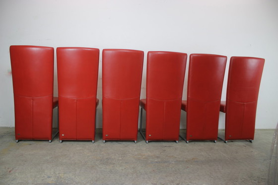 Image 1 of Ensemble de 6 chaises Rolf Benz 7400 Chaises Rouge Cuir véritable