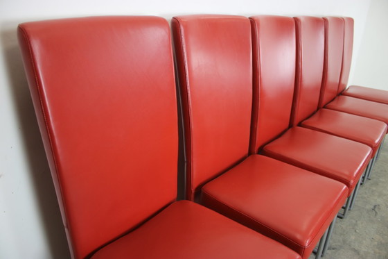 Image 1 of Ensemble de 6 chaises Rolf Benz 7400 Chaises Rouge Cuir véritable